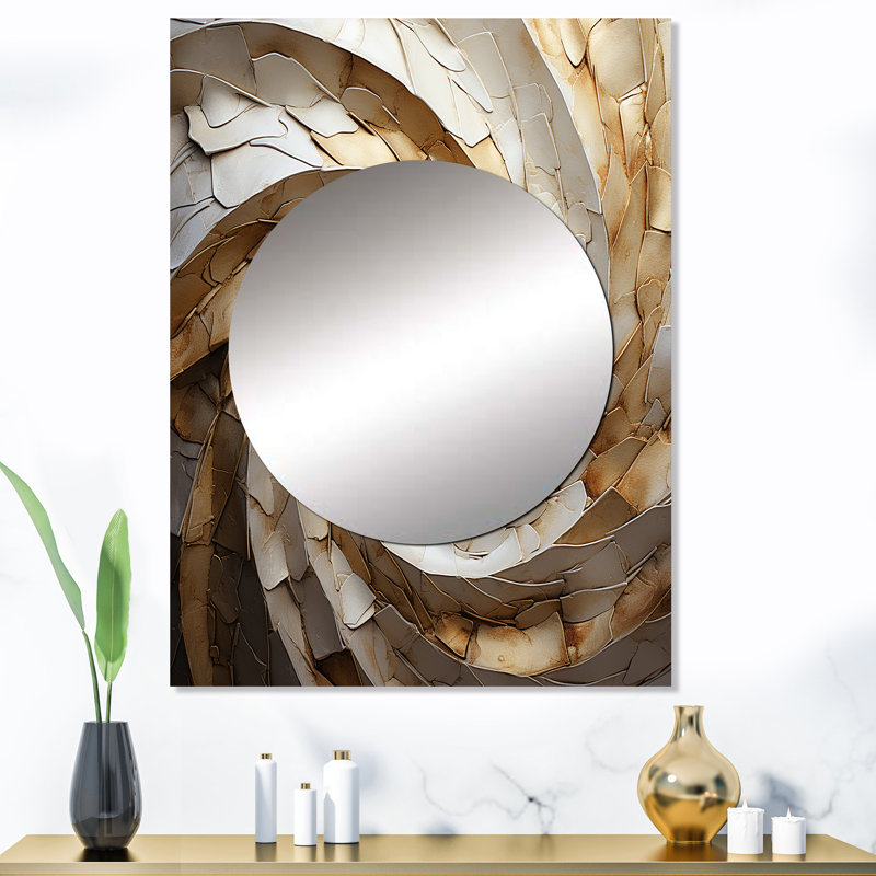 Beige minimalisme spirale poteries I - miroir spirales abstraites, miroir mural décoratif beige, art imprimé en métal