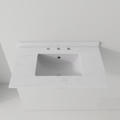 Cultured Marble Bathroom Sink with Ultra-Thin Rim and Triple Faucet Holes, Elegant Basin for Modern Vanity Integration
