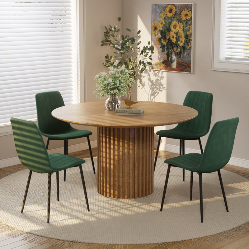 Ensemble de table de salle à manger, 5, Vert, Chêne