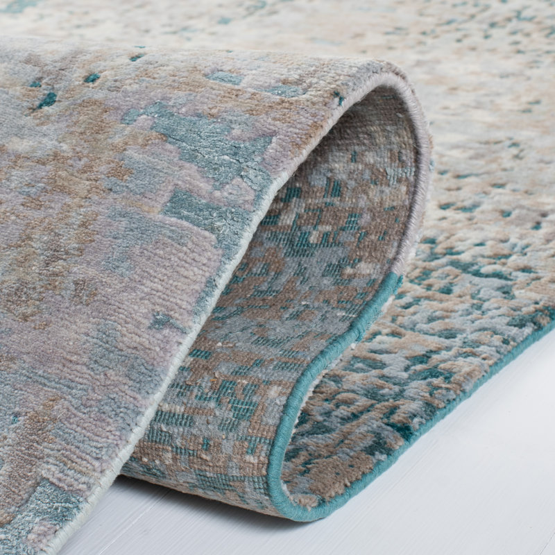 Hand-Knotted Worn Denim Abstract Wool Silk 8' x 10' Rug