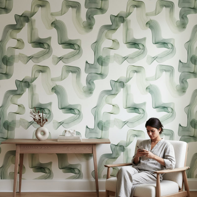 Papier peint abstrait ondulé Shades Of Green
