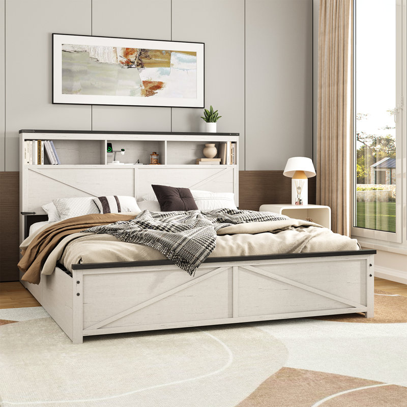 Bed Frame With Storage Headboard & Charging Station, Full