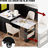 Kitchen Island With Expandable Table For 4-6, Black Wood Grain Cabinet, 2 Drawers, Side Open Shelves, Port Modern Extendable Dining, Ample Storage, Ac Outlets, Faux Marble Countertop-344133658