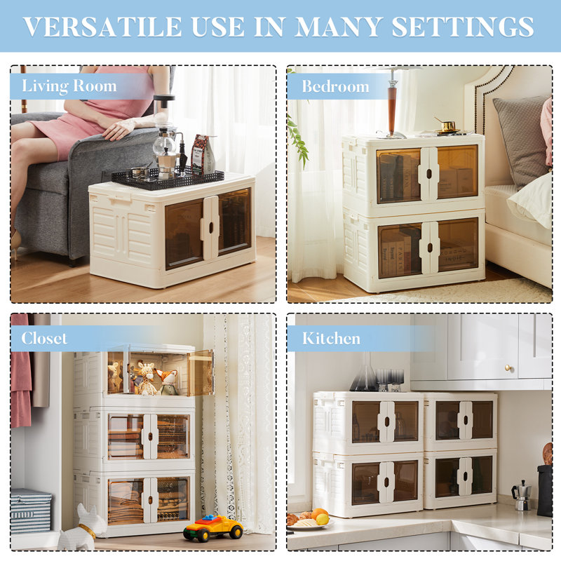 2-Piece Set Stackable Storage Bins, Collapsible Organizer Boxes Closet Containers With Lid, 35.4" H x 19.8" W x 11.8" D