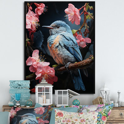 «Masshumiano Blue Pink Hummingbird Enchanting Hum Pastoral», reproduction d'art sur toile