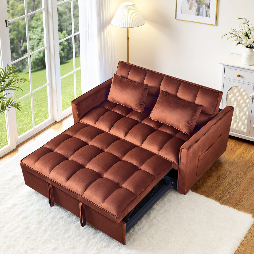 Hunsicker 3 in 1 Convertible Sleeper Sofa Bed, Velvet Futon Couches, Chaise Lounge for Living Room with Side Pocket George Oliver 