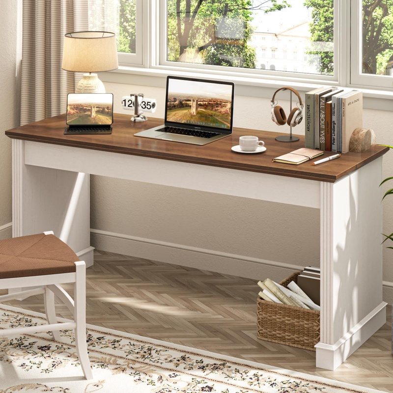 Bureau d'ordinateur 59 po Farmhouse, Brun / Blanc