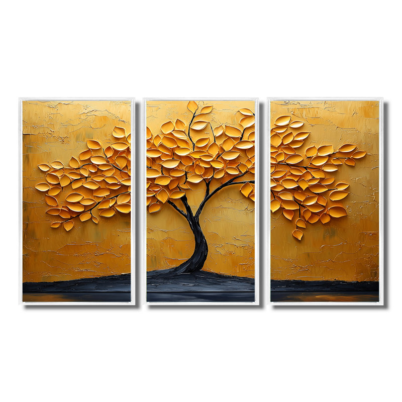 «Orange Autumn Whisper Tree American Basswood III», ensemble de décoration murale arbre américain, Métal métal