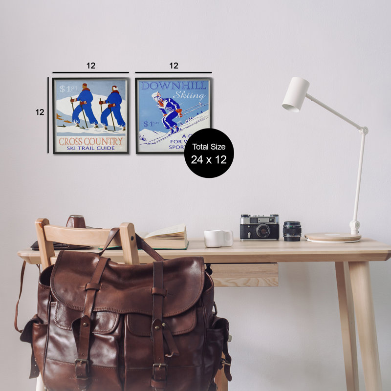  Cross Country Skiing Posters, ensemble de 2 estampes numériques par Graffi * Tee, Giclée encadrée noir minuit