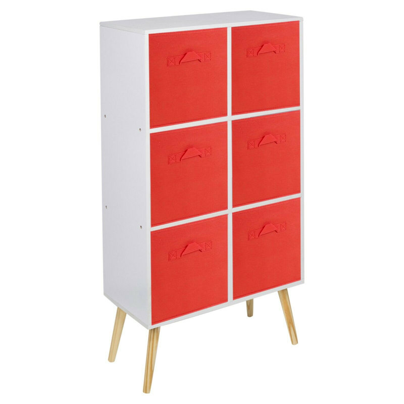 Zabarskaya 110cm H x 60cm W Wood Standard Bookcase, White/Red/Black