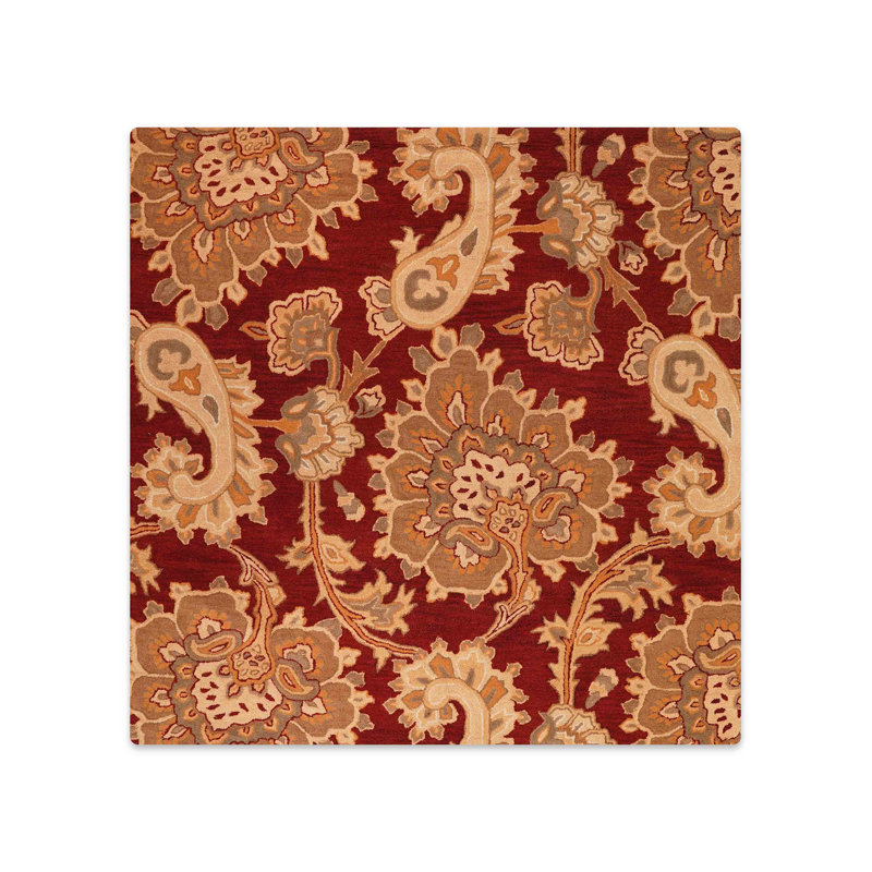 Chatney Hand Tufted Wool Eco-Friendly Area Rugs - Square, Dark Red Color, Floral Modern Design, High Pile Thick Handmade Anti Skid Area Rugs for Living Room, Bed Room