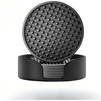 Ensemble de 6 sous-verres en silicone avec support, tapis antidérapant, résistant à la chaleur, lavable pour bar de bureau personnel (noir)