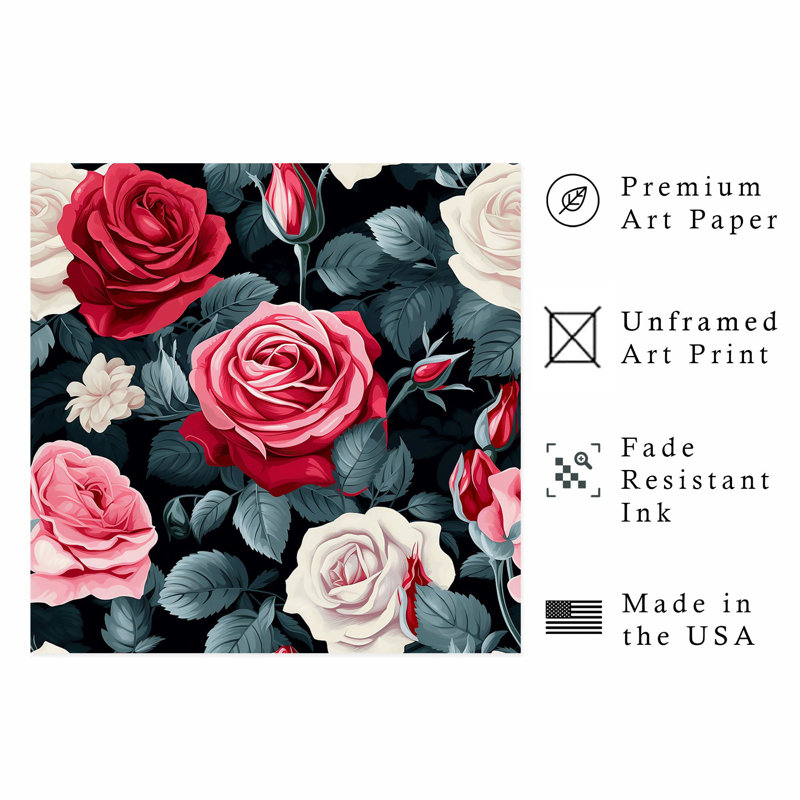 Floral Rose Pattern III Classical Unframed Art Print, 24" H x 24" W