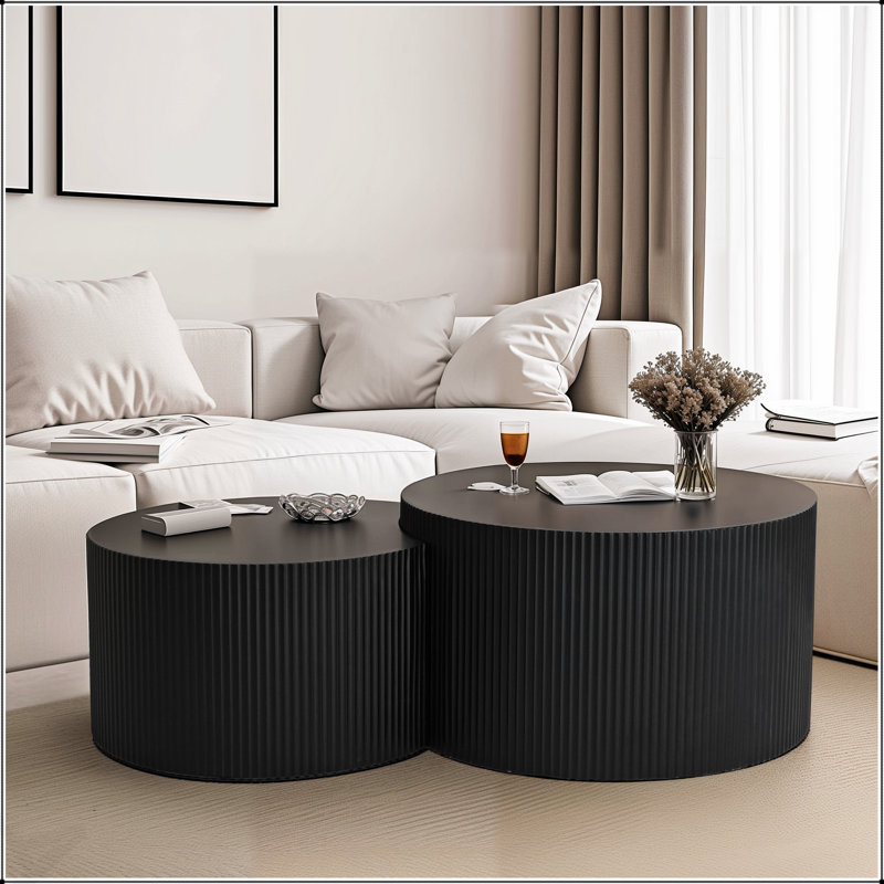 Ensemble de tables basses gigognes à rayures verticales pour salon et chambre à coucher, peu encombrantes et élégantes (ensemble de 2)