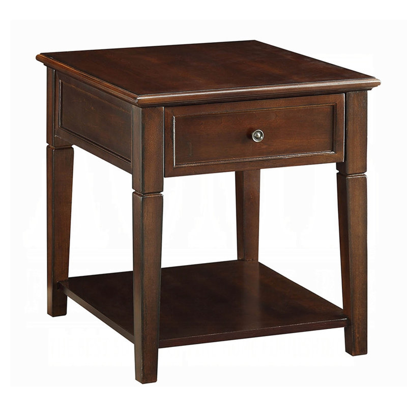 End Table With Drawer And Open Shelf, Brown