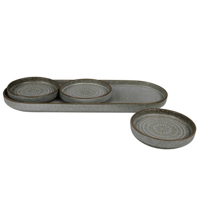 Plate Trio On Platter, Ceramic
