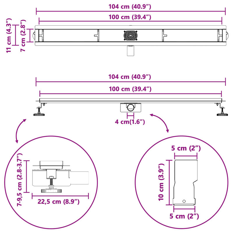  Shower Drain Height Adjustable Stainless Steel 304 Bathroom Fixture