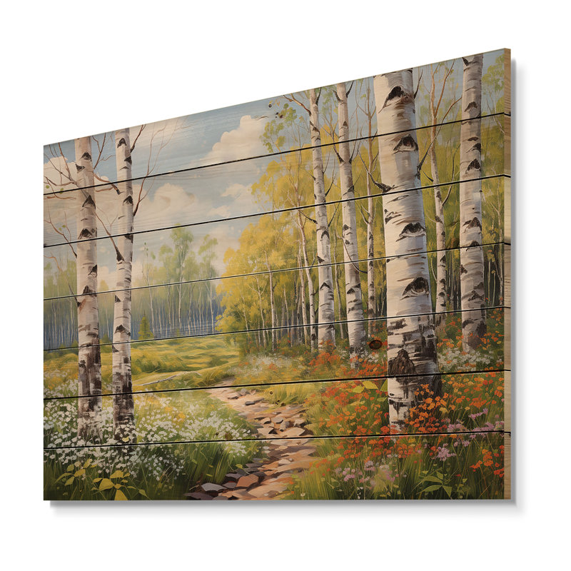 «Birch Woods Spring Awakening II», reproduction sur bois, H 24 po x l 32 po x P 0,78 po