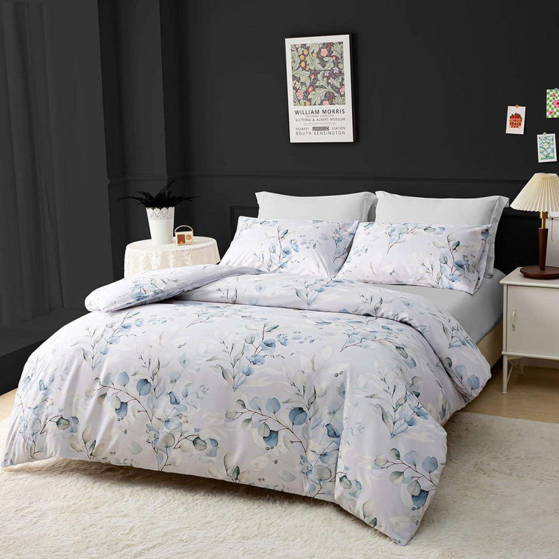 Premium Reversible Duvet Cover Set with Zipper Closure and Corner Ties, Single Duvet Cover + 1 Standard Pillowcase