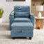 Canapé inclinable simple avec dossier réglable manuellement, port de charge USB sur le côté de l'accoudoir, support pour téléphone inclus, rangement des accoudoirs dissimulé et repose-pieds de rangement assorti - bleu-131513715-131513717