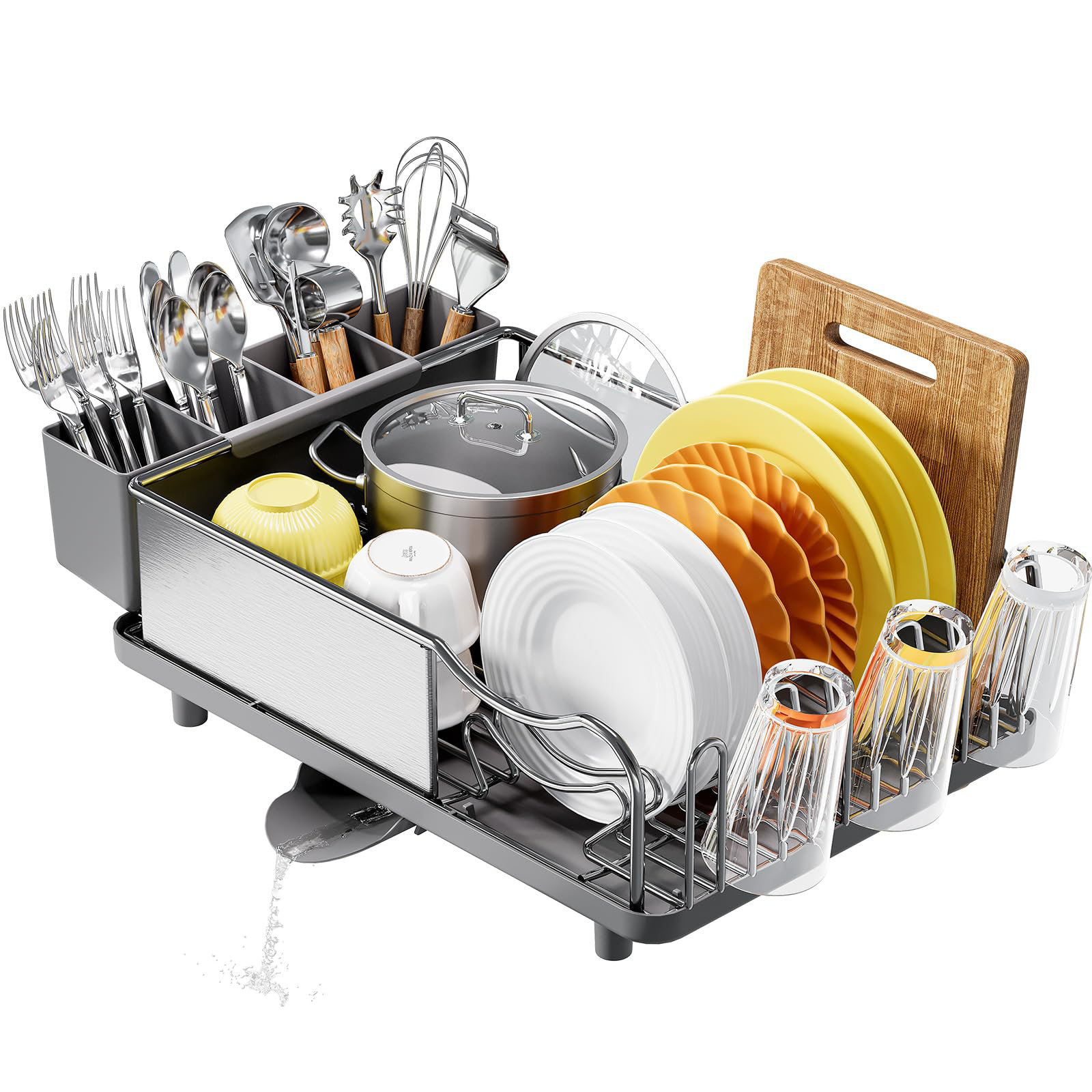 Cutlery Holder Dish Drainer Rack With Drip Tray ColorLife Dish
