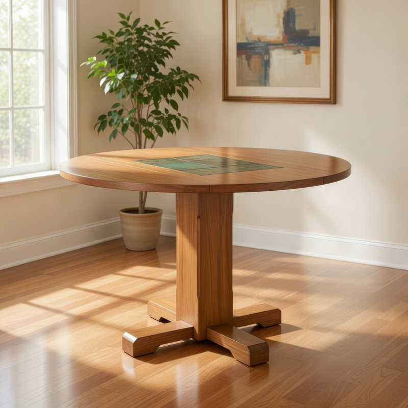 Table de salle à manger Marv avec 2 abattants, plateau rond de 40 po, bois brun