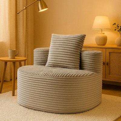 Fauteuil d'appoint à siège unique en velours côtelé de couleur gris fumée, mousse haute densité, toute la structure, sans assemblage, sièges d'appoint doux et confortables pour une détente relaxante