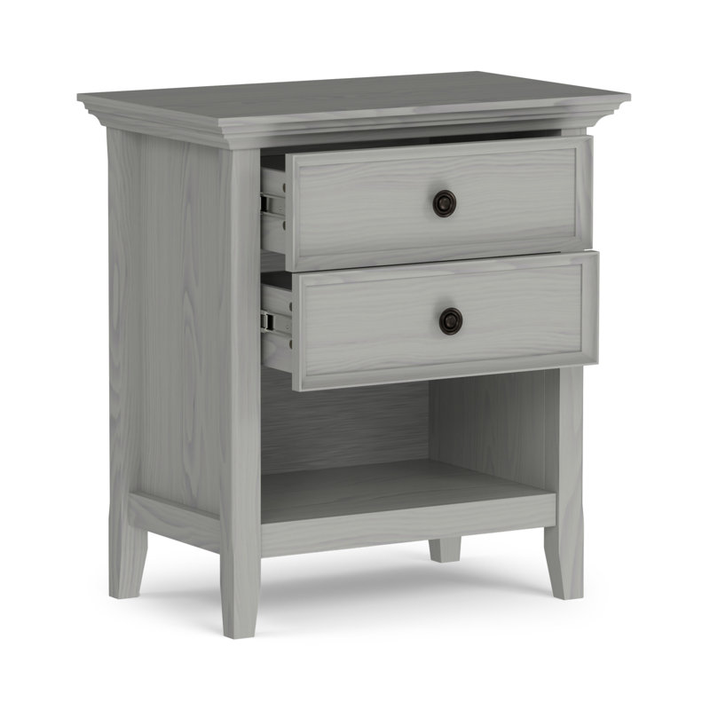 Amherst 24"W Solid Wood Transitional Nightstand with 2 Drawers and Open Storage Shelf, Fog Gray