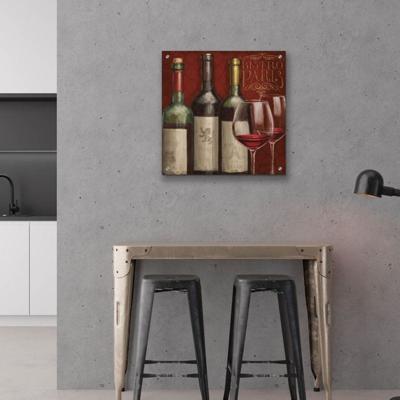 Art mural en verre bistro Bistro Paris par Janelle Penner, H 24 po x l 24 po x P 0,2 po