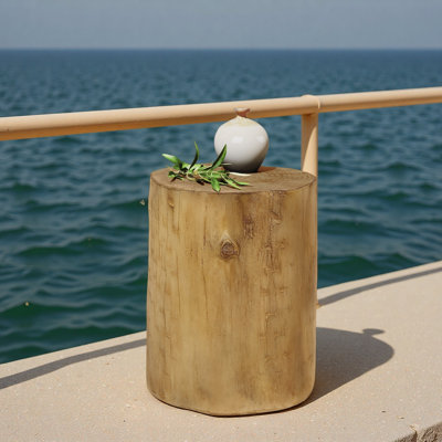 Outdoor 14.25inch Side Table, Hand-Painted Wood Stump