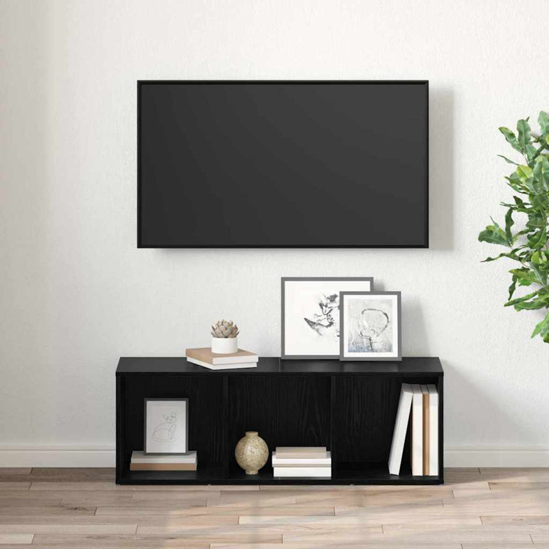 TV Cabinet Engineered Wood, Black Oak, 37cm H x 107cm L x 35cm W