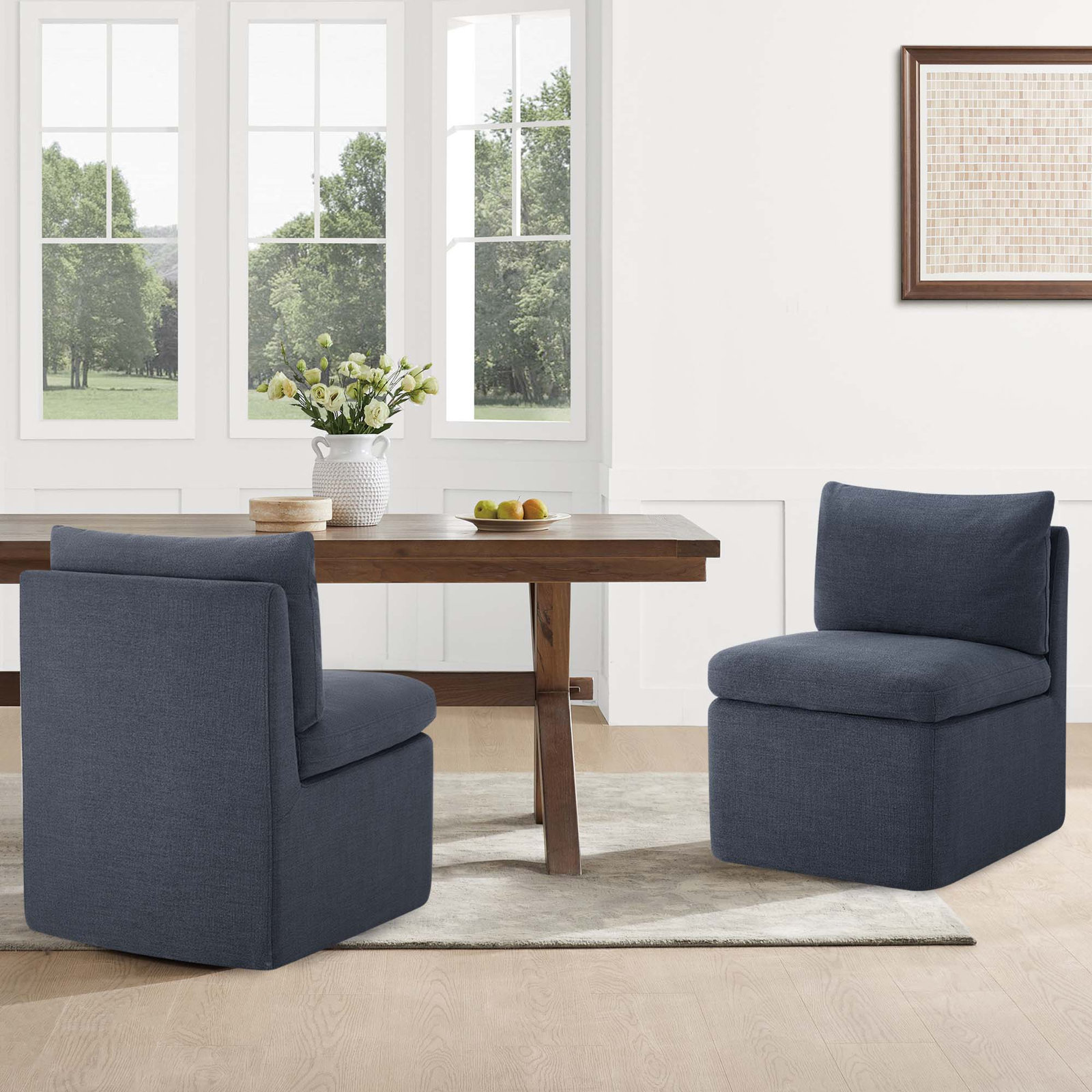 Alayaa Dining Chair, Effie Indigo Performance Linen