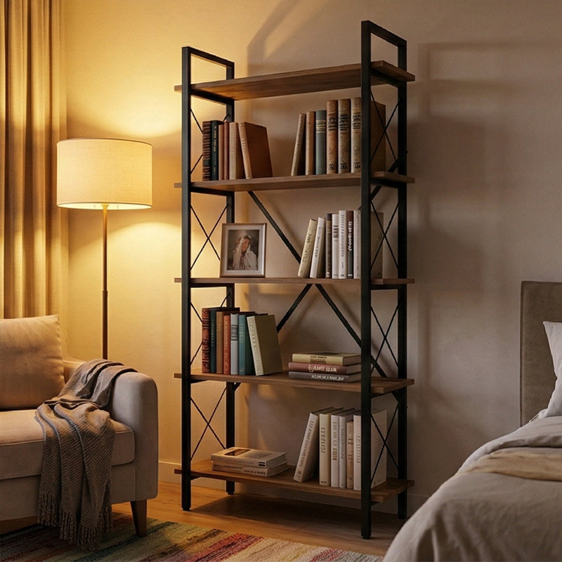 Urban Loft 5-Tier Multi-Purpose Display Etagere Bookcase, Black/Atlantic Pine