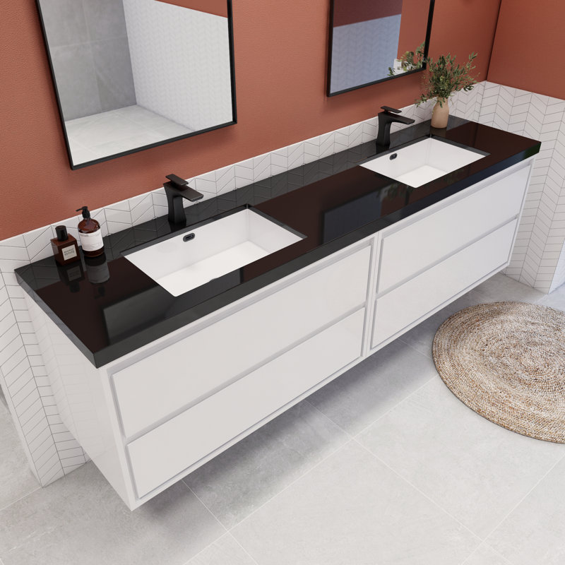 Ensemble de meuble-lavabo double 84 po Vickye, Blanc brillant
