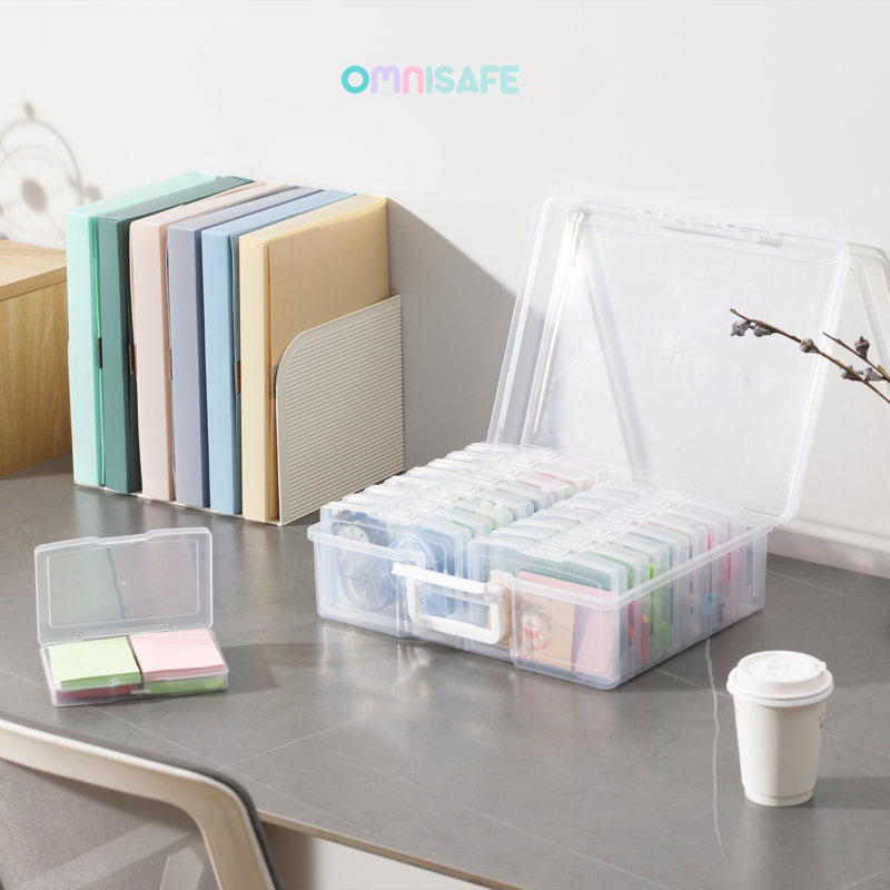 Novelinks Transparent 4" X 6" Photo Cases And Clear Craft Keeper With Handle - 16 Inner Cases Plastic Storage Container Box (Multi-Colored)