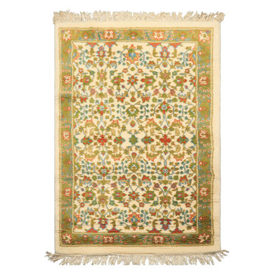 4x6 Hand Knotted Wool Ivory,Lime  Traditional Floral Plush Pile Rug