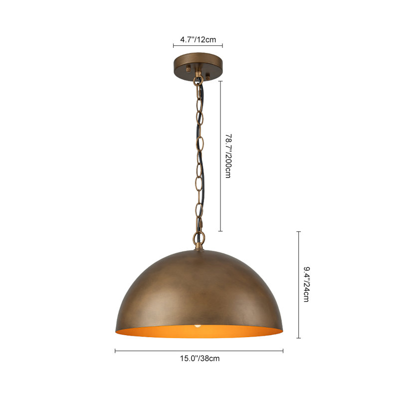 Bradson 1-light Antique Brass Dome Pendant, 9.4" H x 15" W x 15" D