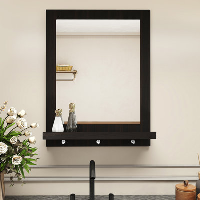 Wall Mirror with Shelves and Hooks, Black