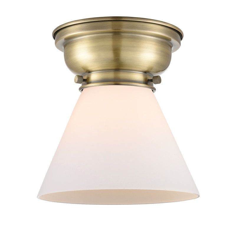 Aditi Cone 1 Light 8" Flush Mount, No Bulb Included, Matte White, Antique Brass