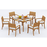 3 Seats 4 Pcs Grade-A Teak Wood Dining Set: 52" Round Table And 3 Travota Stacking Arm Chairs #11TV1103