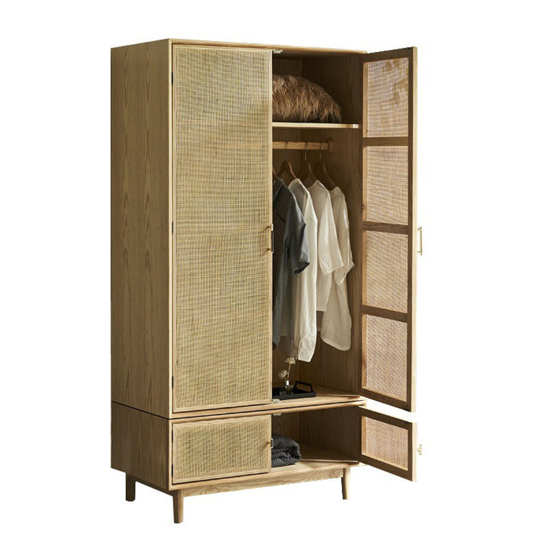 Armoire de rangement en bois et rotin