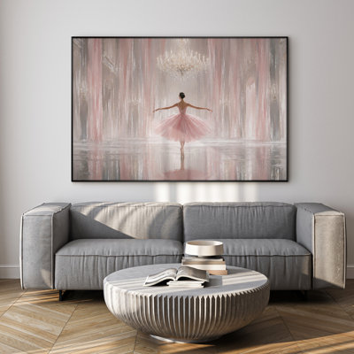 Très grande reproduction d'art sur toile - Danseuse de ballet élégante en tutu rose à l'intérieur d'un couloir romantique avec une douce atmosphère pastel pour le salon ou la chambre à coucher «Assemblage requis du cadre (cadre non fini)»