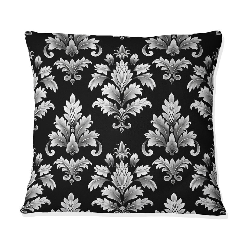 Coussin décoratif noir damassé noir, H 18 po x l 18 po