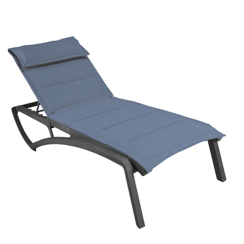 Grosfillex Sunset Comfort Aluminum Chaise Lounge, Blue/Black