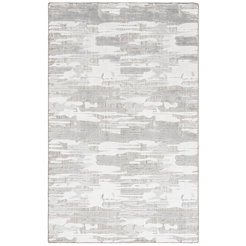Tapis gris / argent en laine, viscose et coton tissé à la main Eliyahna, Rectangle 9 pi x 12 pi