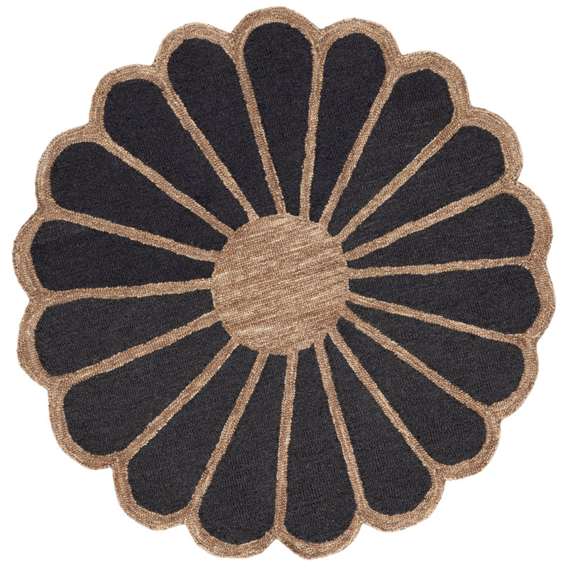 Novelty 351 Hand Tufted Wool/Cotton Floral Indoor Use Only Rug in Black/Brown, Round 4'