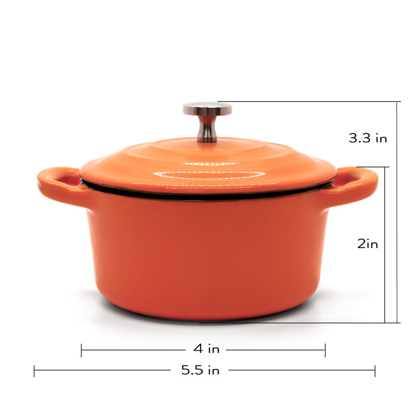 RJ LEGEND 0.25 Quarts Non-Stick Enameled Cast Iron Round Dutch Oven Set, Orange/White/Yellow