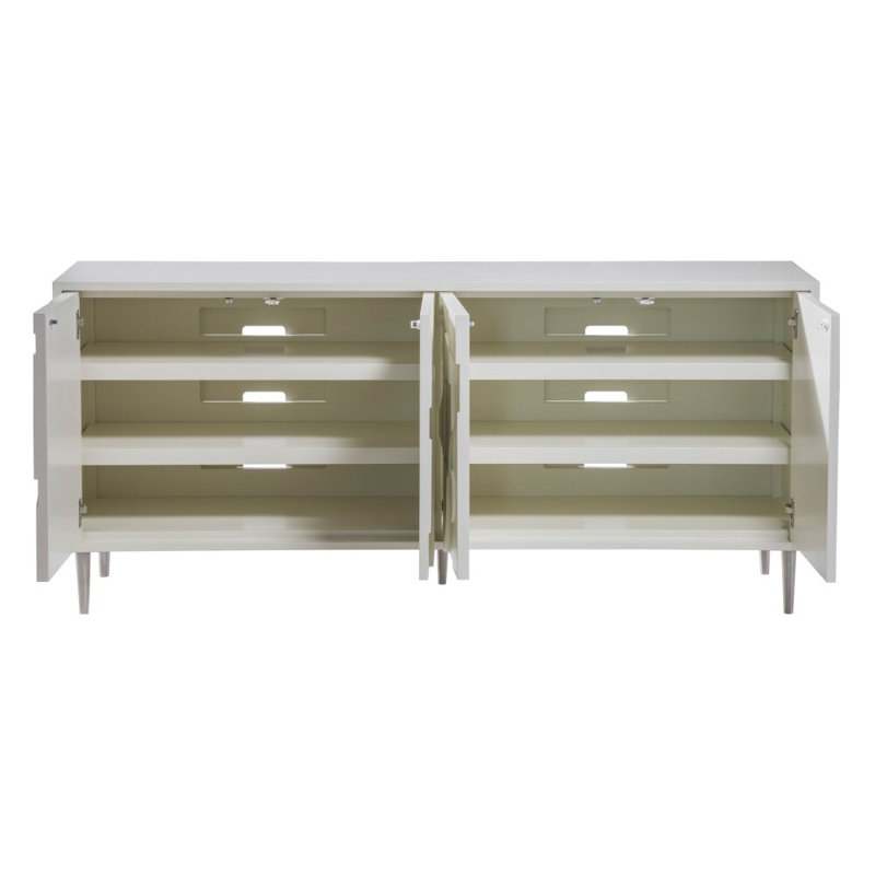 Mid-Century Modern White Media Console with Abstract Relief Carvings