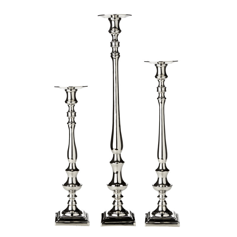 Ensemble de chandelles décoratives en métal 3 pièces, Argent