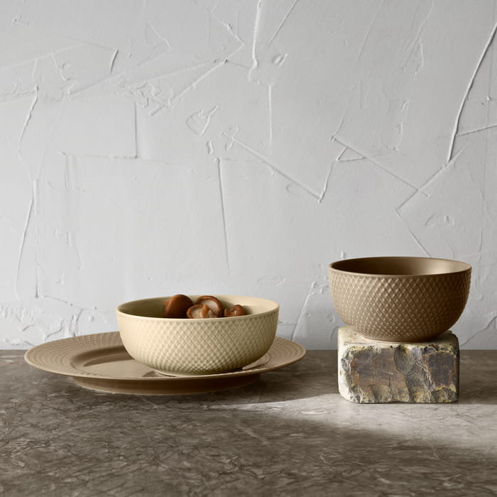 Lyngby Porcelain Rhombe Earth Bowl, Marble, Dia: 6.1"